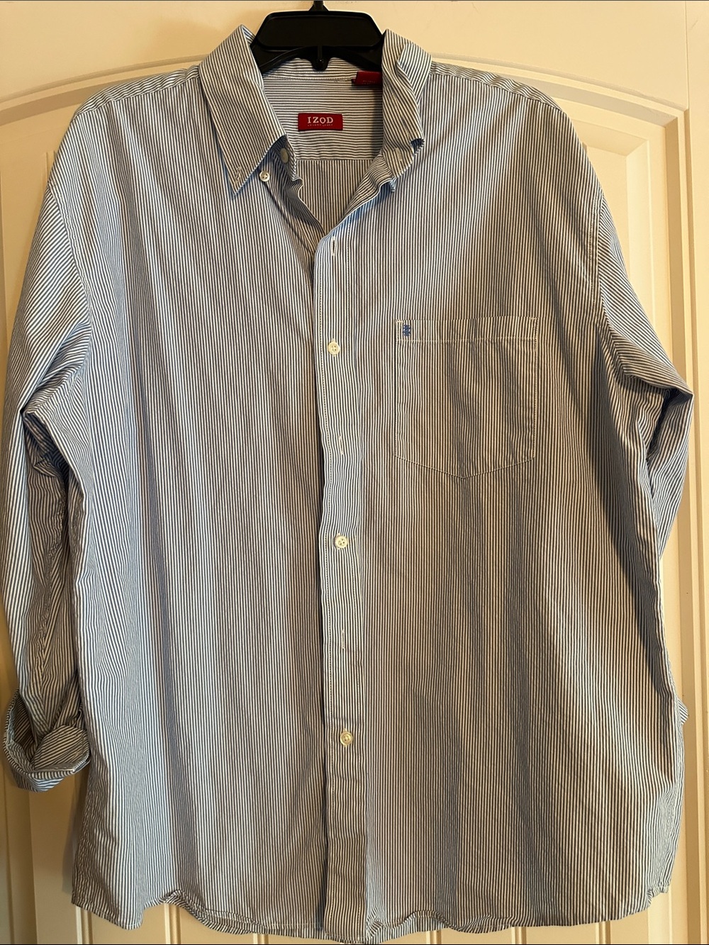 Izod Light Blue and White Pinstripe Button-Down Dress Shirt